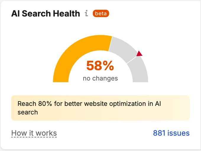 AI Search Healthの診断スコアと問題件数の表示例